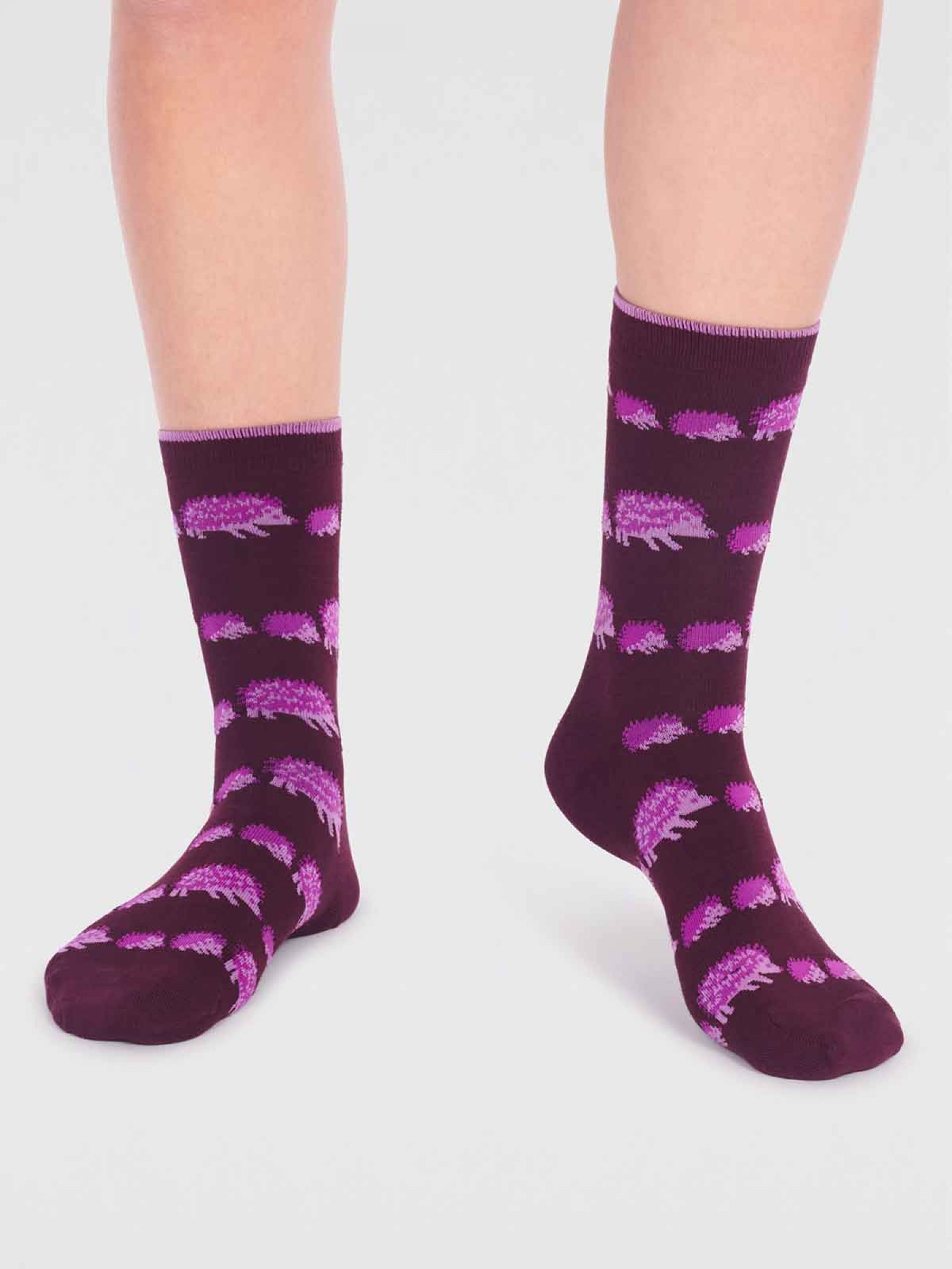Hadley Bamboo Hedgehog Socks - Aubergine Purple