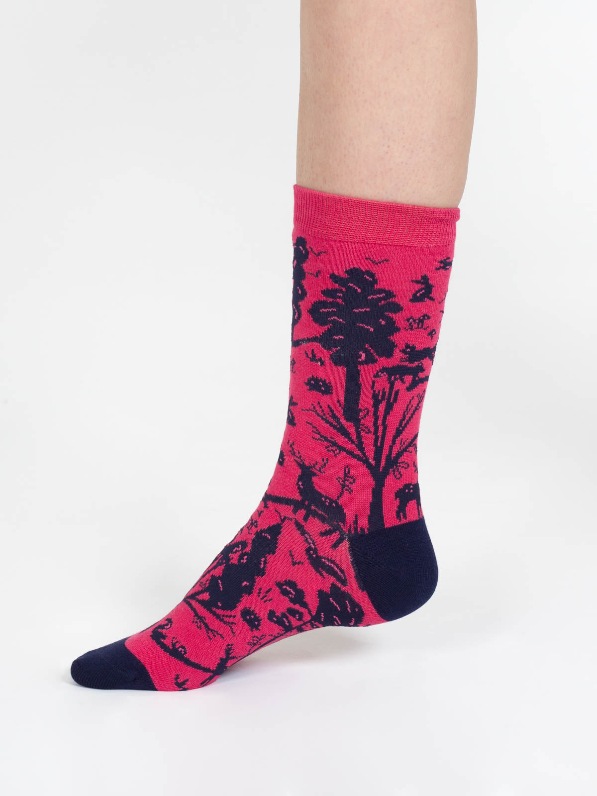Woodland Scene Organic Cotton Crew Socks - Pink Navy